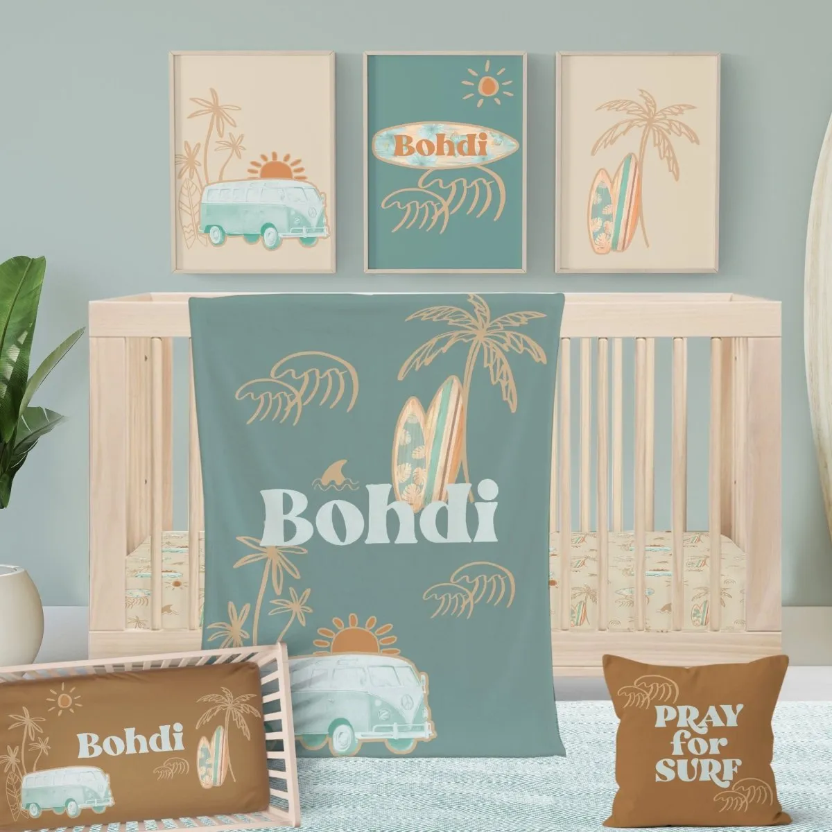 Boho Surfer Nursery Starter Crib Bedding Set