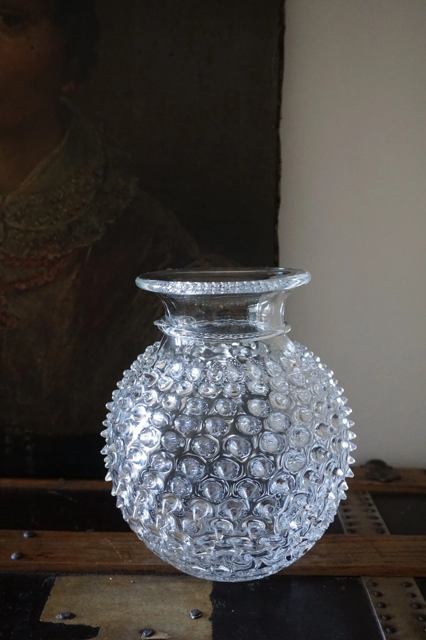 Clear Round Bohemia Glass Hobnail Vase