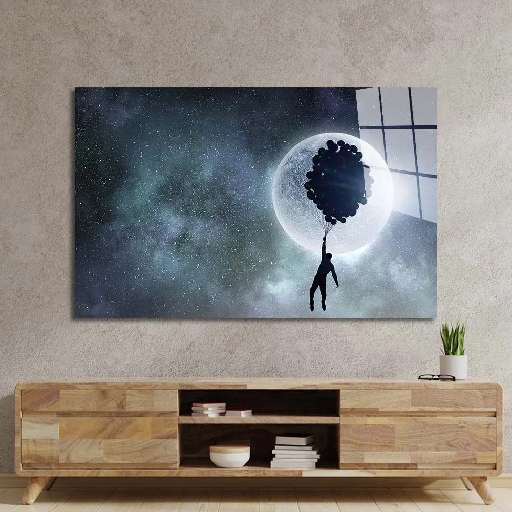 Flying to the Moon Glass Wall Art