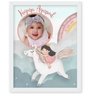 Illustrated Baby Girl Birth Detail Frame - Unicorn Skies