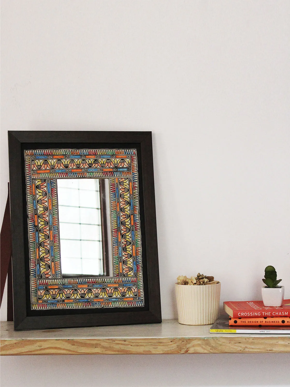 Madhubani Lotus Border Multi' Hand-painted on Handmade Paper Wall Frame