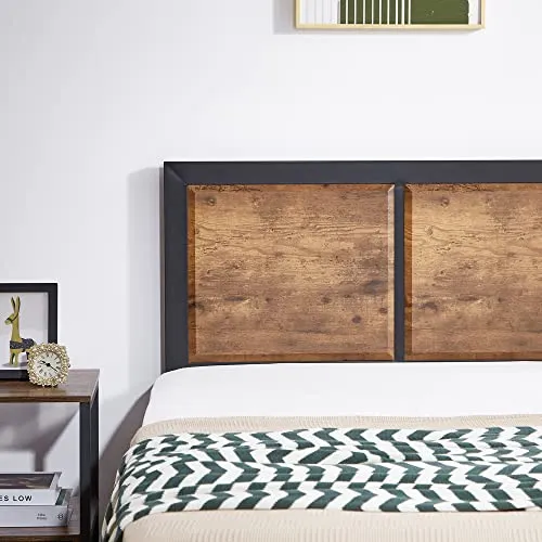 VECELO Twin Platform Bed Frame/Mattress Foundation with Rustic Vintage Wood Headboard, Strong Metal Slats Support, No Box Spring Needed